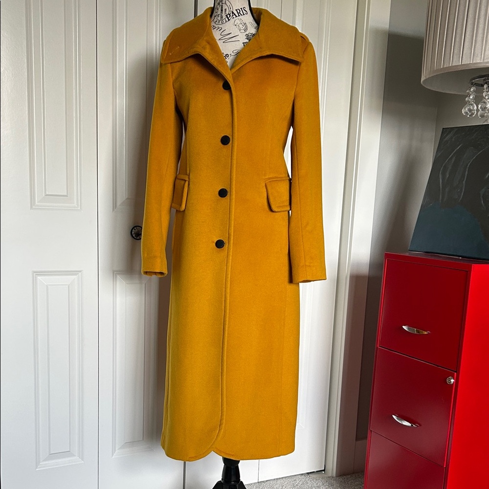 Kenneth Cole New York Mustard Yellow Wool Long Coat